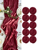 Chemin de table d'été moderne en gaze de coton tissée rouge bordeaux, style rustique et champêtre, pour mariage, anniversaire, fête, décoration intérieure et salle à manger