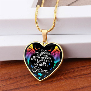 Nouveau collier en acier inoxydable avec pendentif en alliage Cœur de pêche Ailes éternelles, bijou porte-clés en forme de cœur - Product Image 1