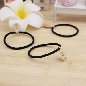 Élastique à cheveux noir sans couture, épaissi, haute élasticité, pour femmes, usage quotidien, tissage en tissu, couleur unie, corde à tête ronde - Product Image 3