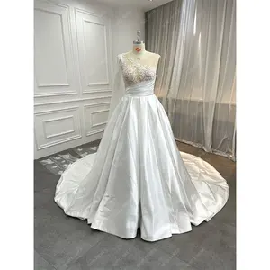 Imported Satin Ball Gown Pocket Chic Designer Beaded Lace Sequined Robe De Maried African Princess Real Wedding Dress with Wing