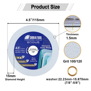 <span class=keywords><strong>Disco</strong></span> da Taglio Super Sottile 3/4/4.5/5'' per Vetro, Lama Diamantata per Taglio Piastrelle, Cristalli, Bottiglie, Ceramica con Smerigliatrice Angolare - Product Image 3