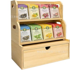 Caja de Almacenamiento de Bolsitas de Té de Madera, Organizador de Cápsulas de Café de Tres Niveles, Cajón de Madera Natural de Gran Capacidad - Product Image 5