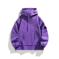 Veste à capuche vintage avec poche avant en nylon personnalisé d'automne Veste Anorak coupe-vent pull-over légère pour hommes