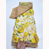 Tissu de dentelle africaine multicolore 21 couleurs, fleurs appliquées colorées, tulle français, broderie 3D, pour robe de mariée