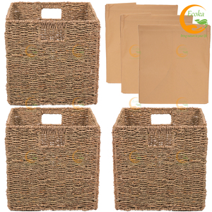 Cestas de Almacenamiento de Hierba Marina de Vietnam, Cestas Tejidas de Hierba Marina para Organizar, Contenedores de Almacenamiento Naturales Apilables con Asas - Product Image 3