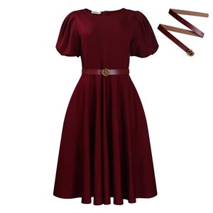 Elegant Summer Puff Short Sleeve career <b>dresses</b> O-neck A-line Ruched <b>ladies</b> office <b>dress</b> High Waist Solid Color <b>african</b> <b>dress</b> - Product Image 2