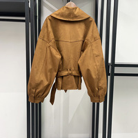 Ensemble deux pièces pour femmes AIMEISI, veste en daim classique minimaliste décontractée à col large et ceinture, jupe plissée