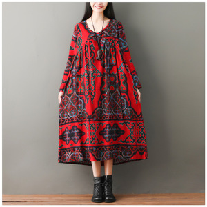 Di Fabbrica di alta Qualità Donna Allentato Vestito A Maniche Lunghe <span class=keywords><strong>Lungo</strong></span> Stile Etnico <span class=keywords><strong>Abito</strong></span> di Lino - Product Image 6