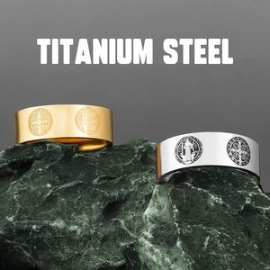 Saint Benoît <span class=keywords><strong>Exorcisme</strong></span> Croix Amulette En Acier Inoxydable Hommes Anneaux Simple Punk pour Homme Petit Ami Bijoux Créativité Cadeau En Gros - Product Image 5