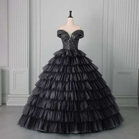 Robe de Quinceañera en tulle à étages, épaules dénudées, ornée de perles argentées, pour événements de soirée