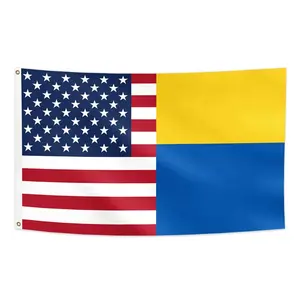Grosir Harga Murah Kualitas Tinggi 2 Grommet Logam 2 Baris Jahitan Hemming Bendera Persahabatan Ukraina Amerika