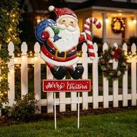 Décorations de jardin en métal décoratives, piquets de Noël Père Noël, décoration artistique en fer durable pour jardin avant, patio, pelouse