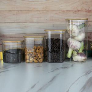 Supplier high borosilicate sealed food glass jar clear glass storage jar with bamboo lid best price mumu