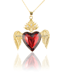 สร้อยคอประดับจี้อัญมณีรูปหัวใจรูปเรขาคณิตรอบปีกอันศักดิ์สิทธิ์ทำจากทองแดงพร้อมสร้อยคอโซ่ชุบทอง18K สำหรับผู้หญิง - Product Image 1