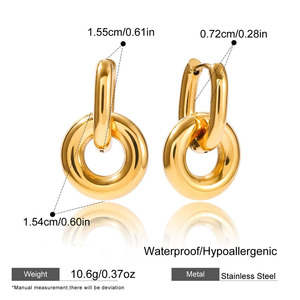 Pendientes colgantes de acero inoxidable Shescity, Pendientes colgantes elegantes de diseñador Colorblock a la moda, joyería para mujer - Product Image 2