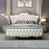 Magnifique Tête de Lit en Cuir de Luxe, Lit Double Moderne de Style Américain avec Tête de Lit Sculptée en Bois, Meubles de Chambre à Coucher Design, Lits Antiques