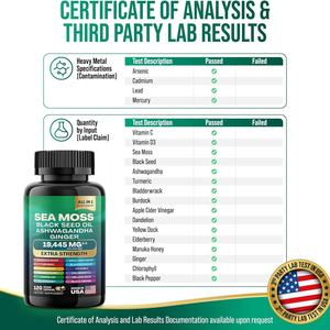 Cápsulas de Musgo Marino (Algas Marinas) Más Vendidas de Amazon, 60 Cápsulas - Mejora la Densidad Ósea, Aceite de Semillas Negras, Ashwagandha, Jengibre - Product Image 4