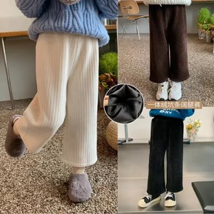 Tongxingyuan Girls Fleece Lined Ribbed Wide Leg Pants Thickened One Piece Solid Color Cotton Knitted Autumn Winter 2025 - Product Image 1