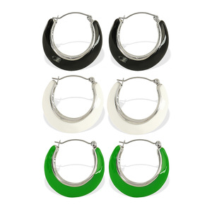 Pendientes de aro verde, negro, blanco, aleación de zinc, joyería de fiesta para mujer, diseño geométrico EH38 - Product Image 5