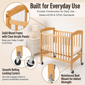 <span class=keywords><strong>Cuna</strong></span> Portátil <span class=keywords><strong>Mini</strong></span> para Bebés, Acabado Natural, Madera Sólida, Cama Móvil para Bebés <span class=keywords><strong>con</strong></span> <span class=keywords><strong>Ruedas</strong></span> Bloqueables - Product Image 4