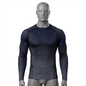 Men <b>Long</b> <b>Sleeve</b> <b>Compression</b> <b>Shirt</b> Breathable Quick Dry Spandex Polyester Front Logo Athletic Sportswear Rash Guard - Product Image 1