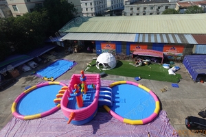 Parque acuático inflable <span class=keywords><strong>Fiesta</strong></span> Rosa colorido con dos piscinas grandes y tobogán para disfrute familiar - Product Image 5