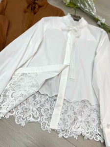 Camicie Nuove di Alta Qualità Primavera Estate 2026 Blusa Donna Sexy in <span class=keywords><strong>Tulle</strong></span> Ricamato con Pizzo Patchwork Manica Lunga Bianco Kaki - Product Image 6