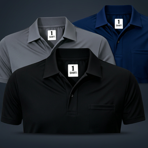Camiseta de Hombre Antiarrugas, 100% Poliéster, Manga Corta, Tejida, con Bolsillo Estampado, Estilo Casual, Negra, Gris, Azul Marino - Product Image 3