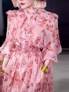 Abito Lungo in Chiffon a Sette Colori Stile <span class=keywords><strong>Palazzo</strong></span> per il Ramadan 2026 con Collo Alto, Maniche Lunghe Arricciate e Ampia Gonna - Product Image 5