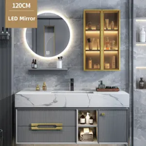 Luxury Modern 40/47/60 Inch Gray Bathroom Cabinet Vanity Floating Slate Countertop Bathroom Sinks Vanity Cabinet Sets