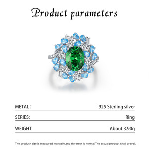 S925 <b>silver</b> <b>Emerald</b> Green Gemstone Flower <b>Ring</b> With Blue Topaz And Round Brilliant Cut Diamonds Prong Setting Women's Cocktail - Product Image 2