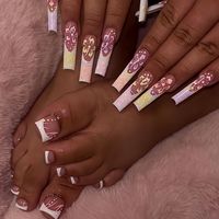 Juego de Uñas Postizas Hechas a Mano y Personalizadas, Forma de Stiletto, Acrílicas con Purpurina Roja, para Mujer, para el Día de San Valentín, Cita Nocturna