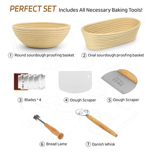 Nguồn cung cấp bánh mì bột chua và giỏ chống, Bộ làm bánh mì hoàn chỉnh-9 "tròn & 10" Giỏ hình bầu dục, què, đánh trứng, cạo - Product Image 6