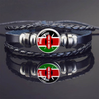 Bracelet en cuir tressé noir avec perles, drapeau national, ajustable, bijoux africains, souvenirs