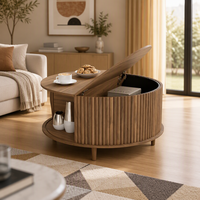 Tables basses DISHI avec boîte de rangement latérale cachée, table basse en bois cannelé pour petit espace