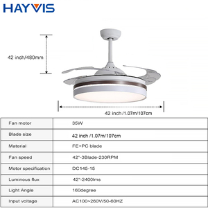 Nhà máy trực tiếp phòng ngủ phòng khách 42inch Sắt ABS Blades điều khiển từ xa thay đổi độ sáng có thể sạc lại 3cct LED trần người hâm mộ với ánh sáng - Product Image 3