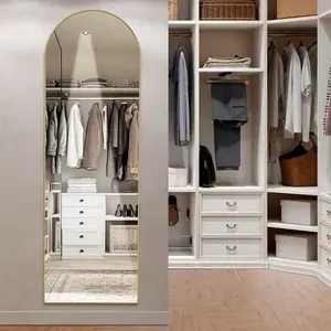Gold <b>Full</b> <b>Length</b> Arched <b>Mirror</b> Stand <b>Leaning</b> Aluminum Frame Hanging Floor <b>Mirror</b> - Product Image 2