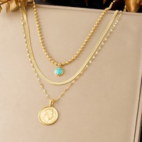 Collier multicouche empilable avec pendentif pièce ronde à chaîne irrégulière, bijoux vintage en turquoise, ornement élégant à superposer TGXL14811