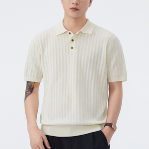 Polo en tricot pour homme, manches courtes, couleur unie, respirant, coupe ajustée, haut d'été - Product Image 2