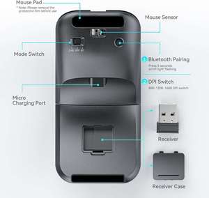 Mouse Sem Fio Arc Travel Modelo Duplo 2.4G+BT5.1 Mouse Rotativo Dobrável Recarregável Slim Portátil para Laptop Notebook PC - Product Image 5
