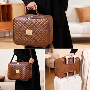 Sac de maquillage à double couche avec miroir, grande capacité, motif diamant, trousse à cosmétiques portable pour maquilleurs - Product Image 2