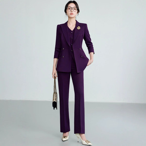 Women's Purple Three-Piece Suit Set Polyester Worsted Elegant OL Style Commute - Product Image 1