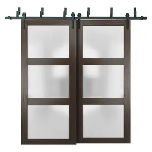 Porta de madeira interior da barril, porta deslizante de madeira com vidro congelado, porta personalizada para projeto da casa
