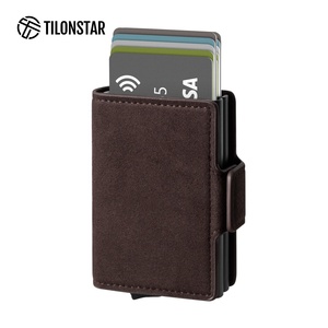 TILONSTAR TVC200DA Multi-Cards Doble Aluminio Presión Tarjetero Gamuza Cuero Pop up Wallet Business Card Holders Case - Product Image 1