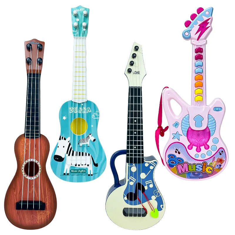 Groothandel Goedkope Hoge Kwaliteit Vroege Muzikale Educatieve Speelgoed Kleine Cartoon Opblaasbare Plastic Meisjes Ukelele Gitaar Speelgoed