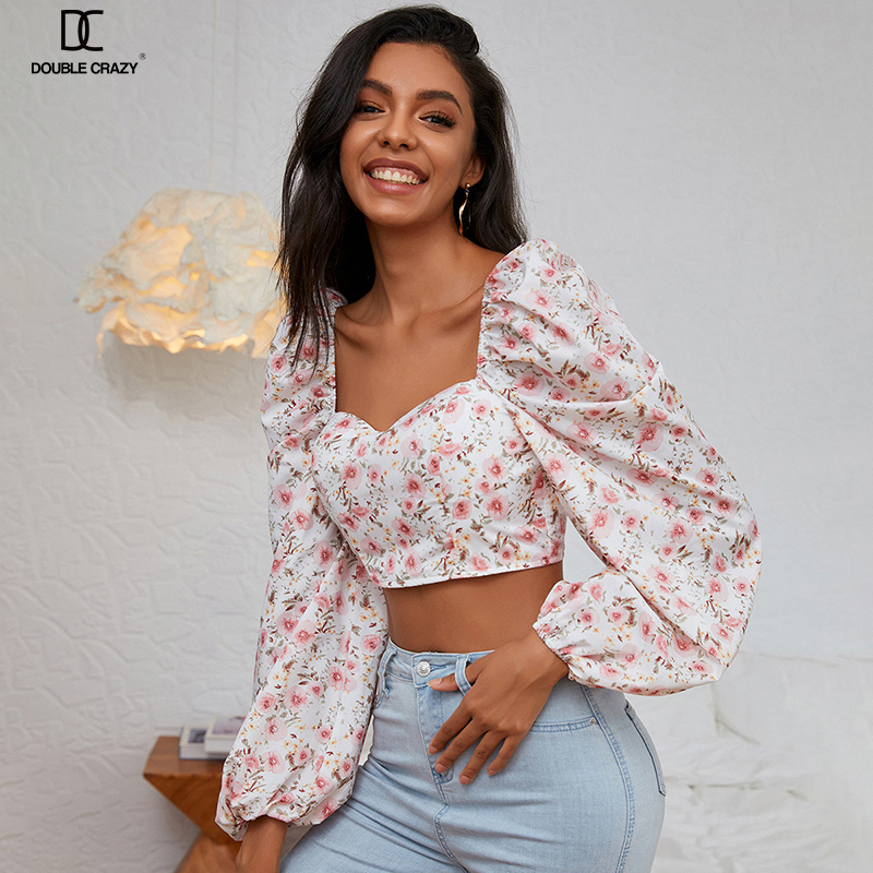 Дропшиппинг Weixin Shein Кружевной укороченный топ с оборками и цветочным принтом