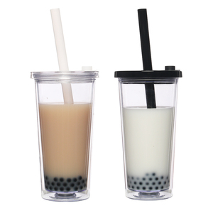 Bubble Tea Tumbler 20oz Plastic Tumblers Cups SKA Manufacturer 20oz 24oz Double Wall Reusable Milk Bubble Tea Plastic Tumbler Cups With Straw