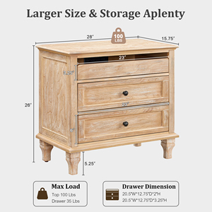 Comodino in Legno da 28 Pollici con 3 Cassetti, Porte USB Tipo C, Tavolino da Notte Stile Rustico con Spazio di Archiviazione - Product Image 4