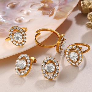 European Style <b>Gold</b> Earrings And <b>Rings</b> <b>Set</b> With Zircon Pave Setting For Wedding Women's Jewelry - Product Image 1