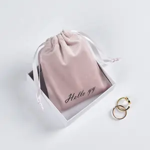 High Quality Pink Screen Printing Velvet Bag Drawstring Custom Drawstring Velvet Flannel Gift Package Bag